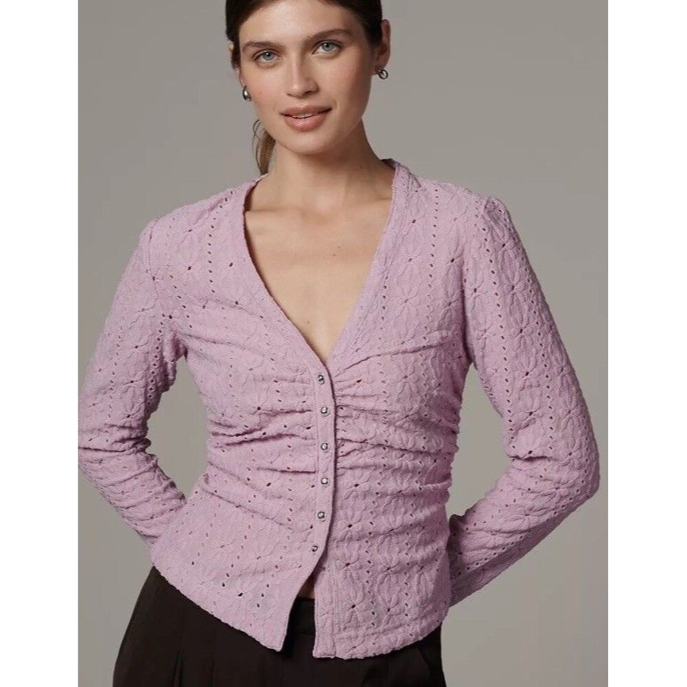 Anthropologie Maeve Textured Eyelet Top Lilac Sz XXS NEW Boho Cottagecore Whimsy